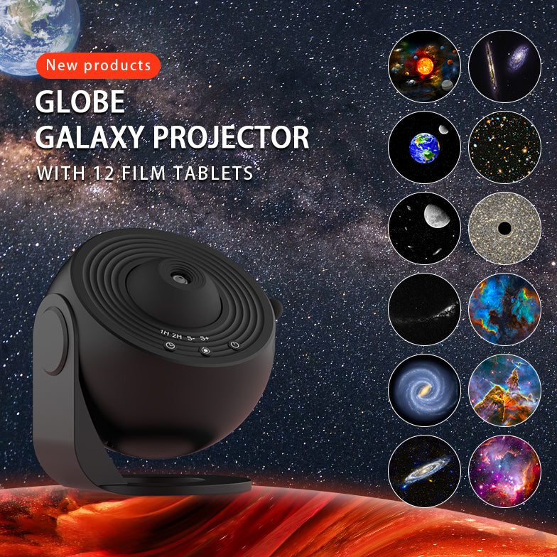Globe Galaxy Projector 12-in-1 Planetarium Night Light - 360° Rotating Starry Sky Projector with HD Film Discs, Nebula & Star Projector for Kids Bedroom Decor