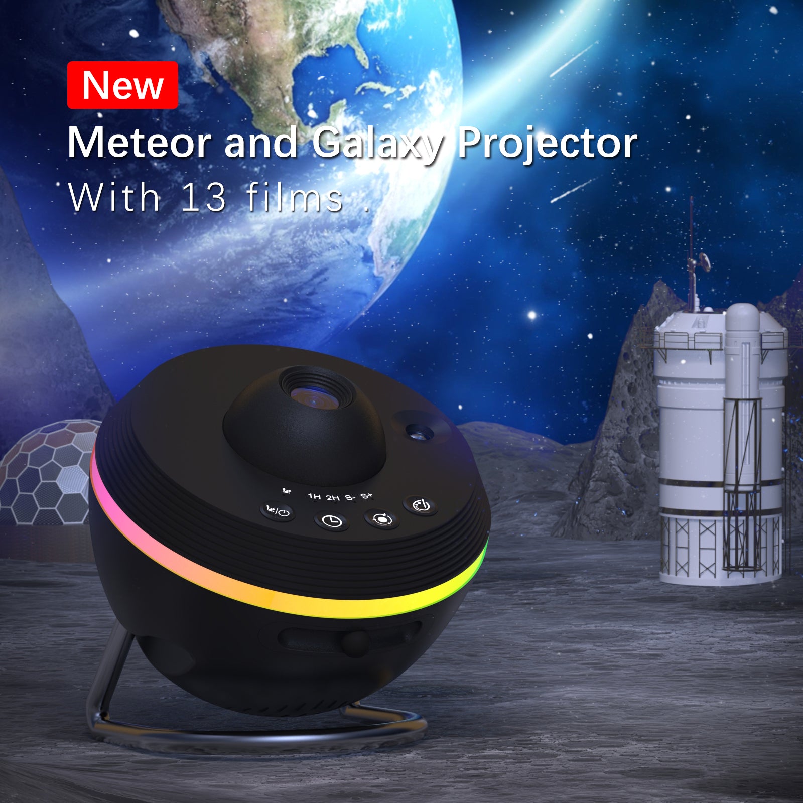 Meteor Galaxy Projector 13-in-1 Planetarium Night Light - 4K HD 360° Rotating Starry Sky Projector with Customizable Film Discs for Kids Bedroom Decor & Gift